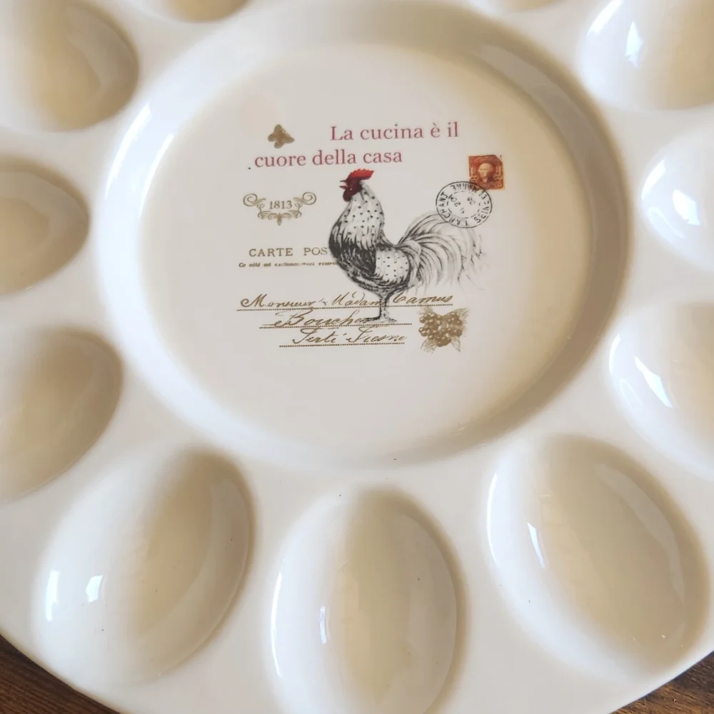 Vtg Maison Du Provence Rooster Ceramic Egg Serving Tray - Picture 2 of 10
